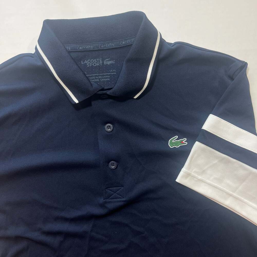 Lacoste Sport Navy and White Colorblock Technical Polo Shirt XL ultra dry